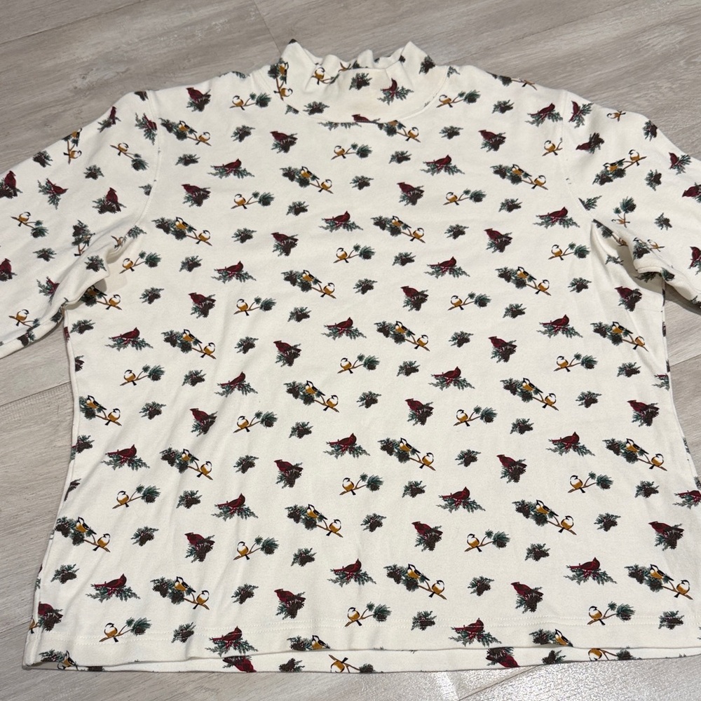 Croft & Barrow Festive Cream Long Sleeve Shirt